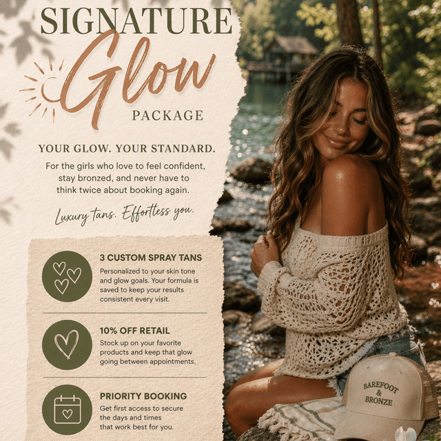 Signature Glow Package at Barefoot and Bronze Luxury Mobile Spray Tanning in Cleveland, GA